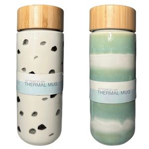 2x Cantini Thermal Travel Mugs 10oz w/ Bamboo Lid Porcelain (phlox)